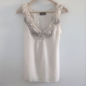 PINK ICE  | Women's Cream Floral Tie Up Sleeveless Blouse